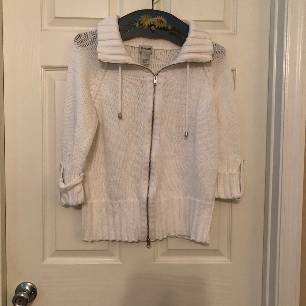 White zippered cardigan, large